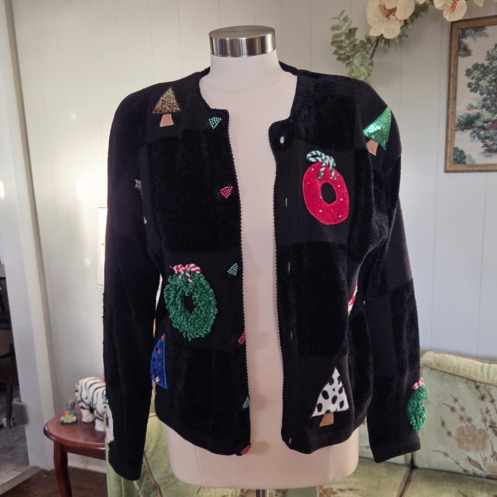 Just Be Vintage Black Cardigan with Holiday Accents